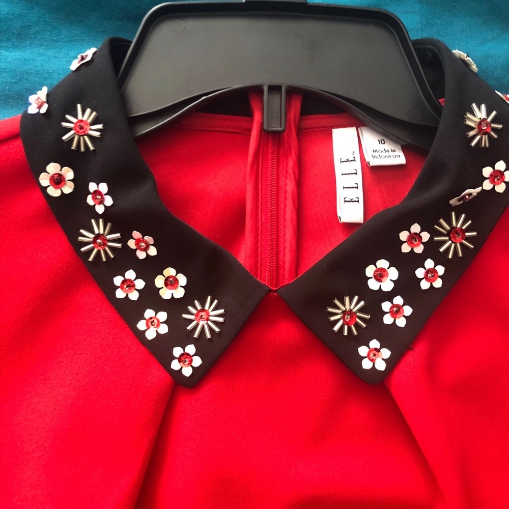 Final Sale ELLE  red belted sheath dress